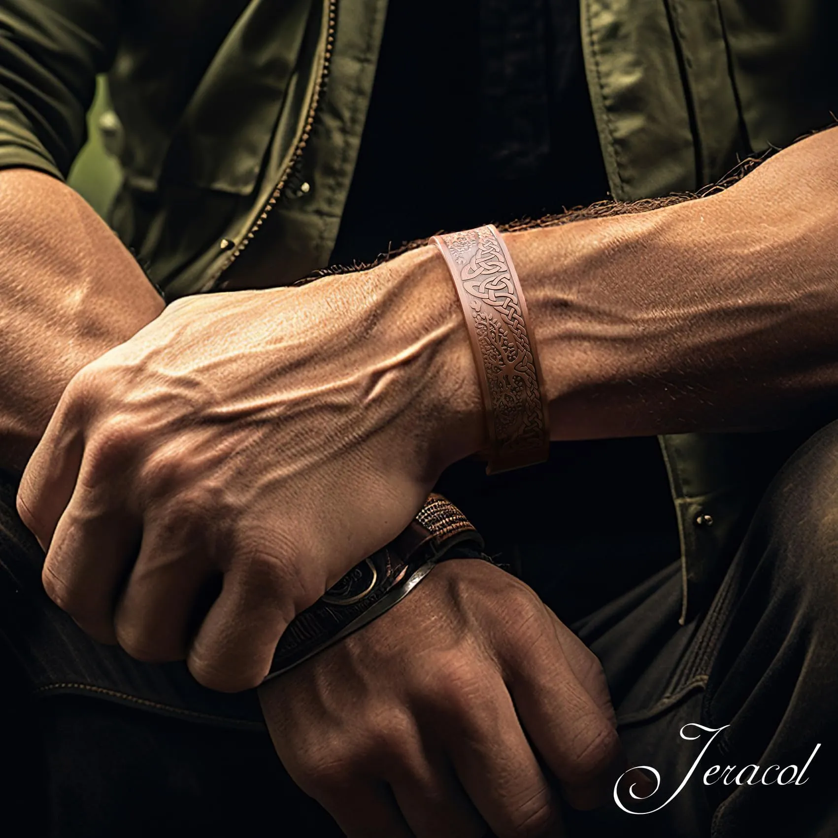 Jeracol Braccialetto magnetico in rame per uomo e donna, albero della vita, 100% rame massiccio, bracciale rigido a fascia con 6 magneti 3500 guass, misura regolabile - immagine 6