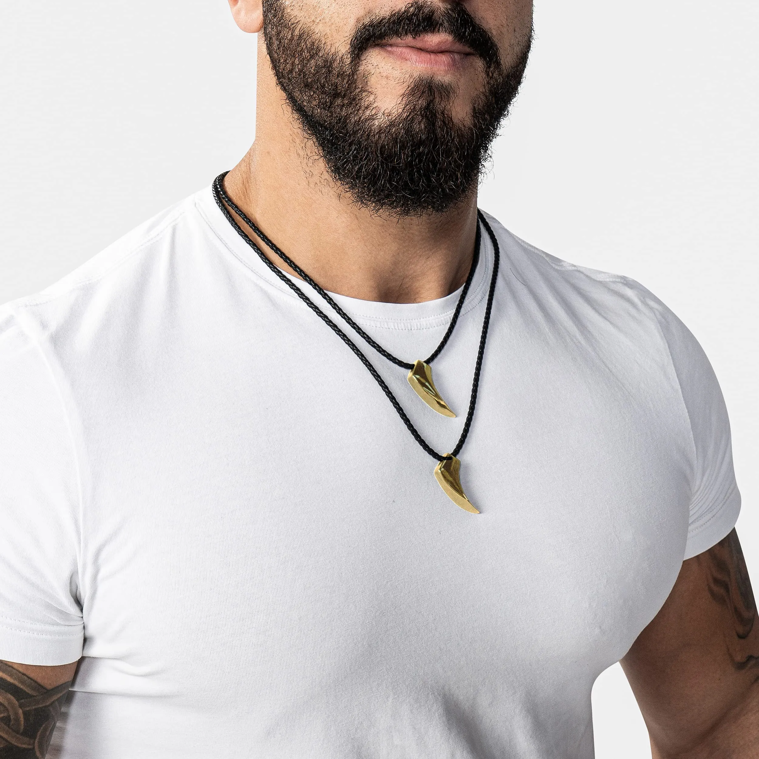 SERASAR Collana Uomo Pelle Dente di Lupo Oro Acciaio Dorata Compleanno 60cm - immagine 8