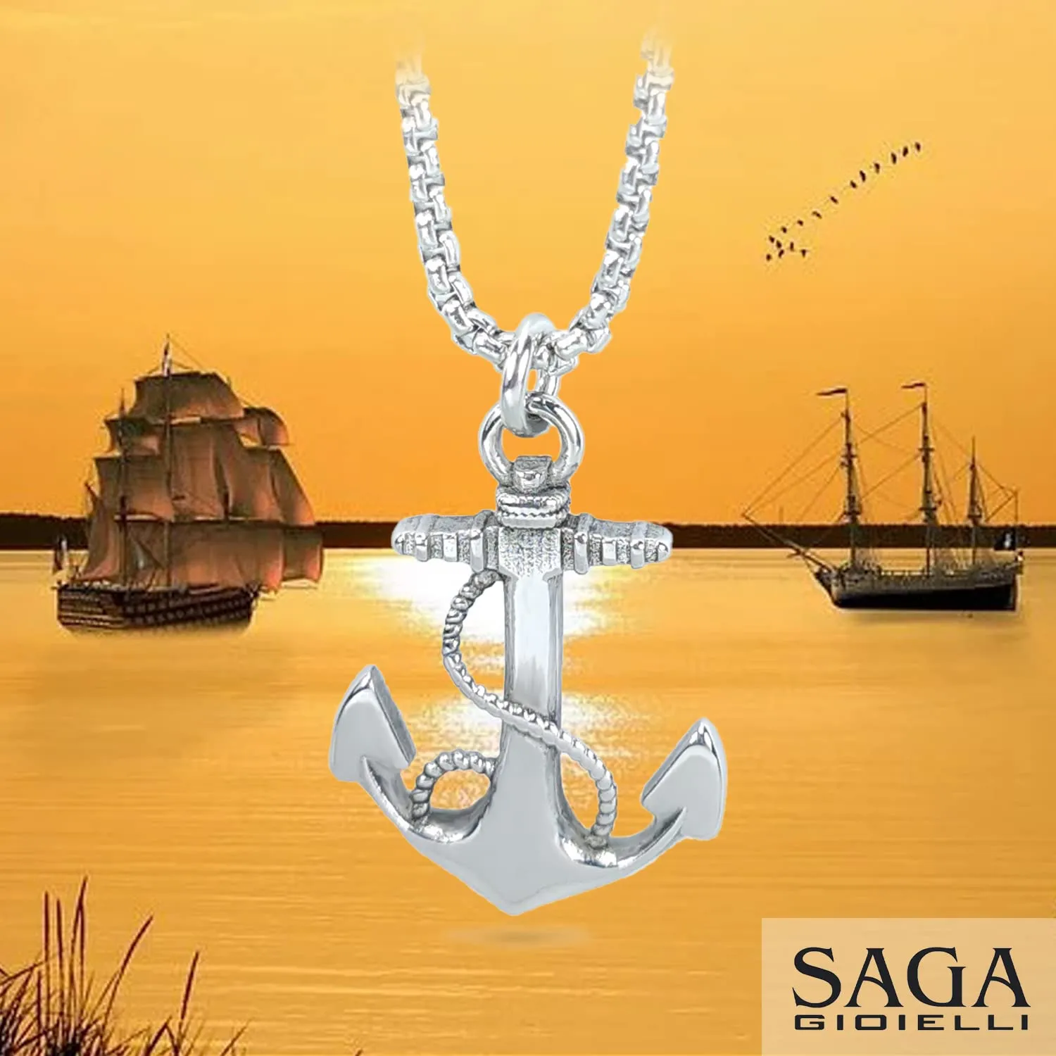SAGA GIOIELLI® COLLANA UOMO ANCORA ACCIAIO - immagine 5