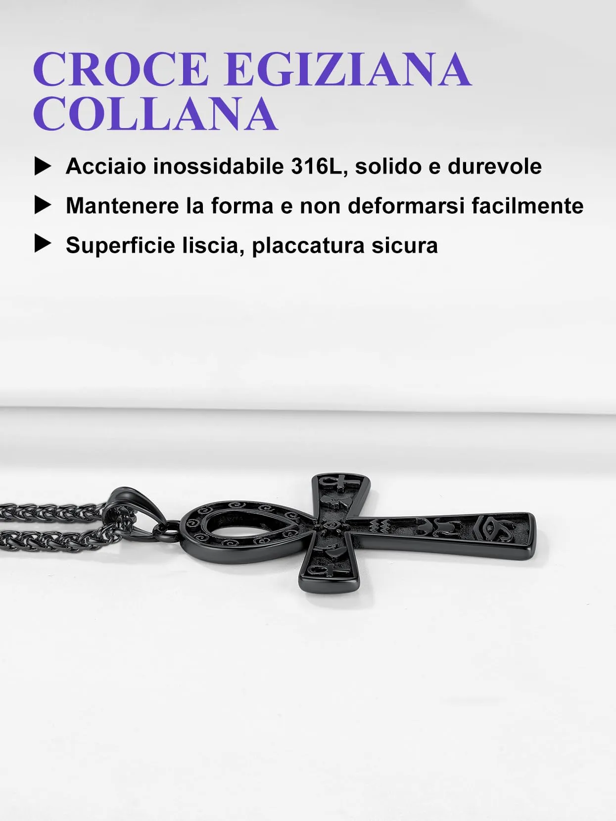 Richsteel Egiziano Ankh Collana Pendente Croce di Ankh dall'Egitto Acciaio Inossidabile/Oro/Nero Catena 55+5 cm Gioielli Africani Fantasia Regalo Originale per Donna Uomo Adolescente Ragazzi - immagine 8
