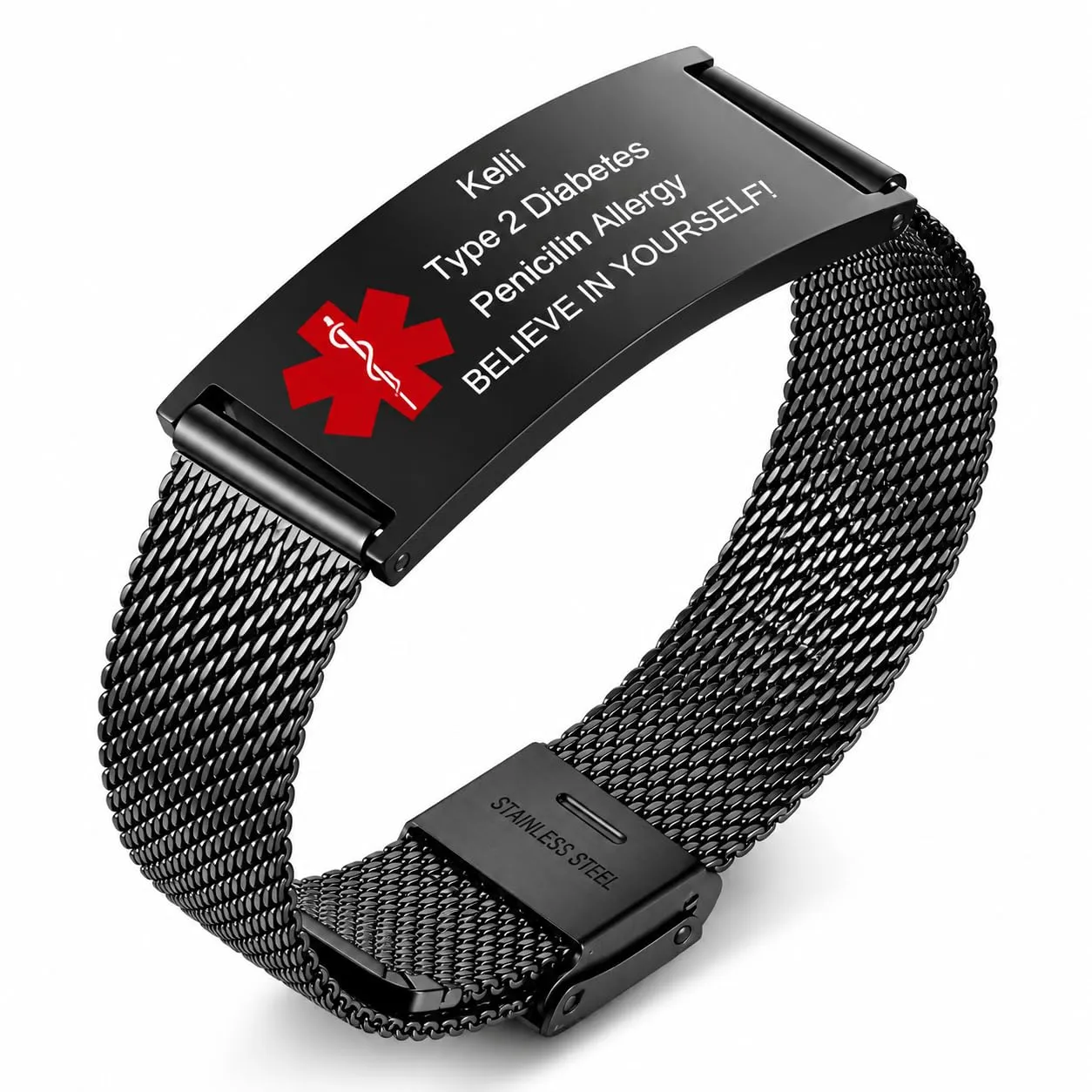 Bracciale Di Emergenza Bracciale Personalizzato Per Donne Mediche:VNOX Braccialetti ID Personalizzati Con Incisione Bracciale Medico Regolabile In Acciaio Inossidabile Da Uomo,Rosso Nero - immagine 1