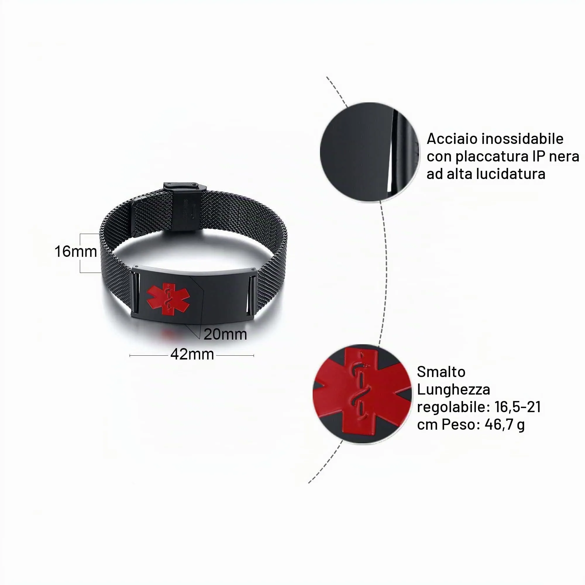Bracciale Di Emergenza Bracciale Personalizzato Per Donne Mediche:VNOX Braccialetti ID Personalizzati Con Incisione Bracciale Medico Regolabile In Acciaio Inossidabile Da Uomo,Rosso Nero - immagine 6