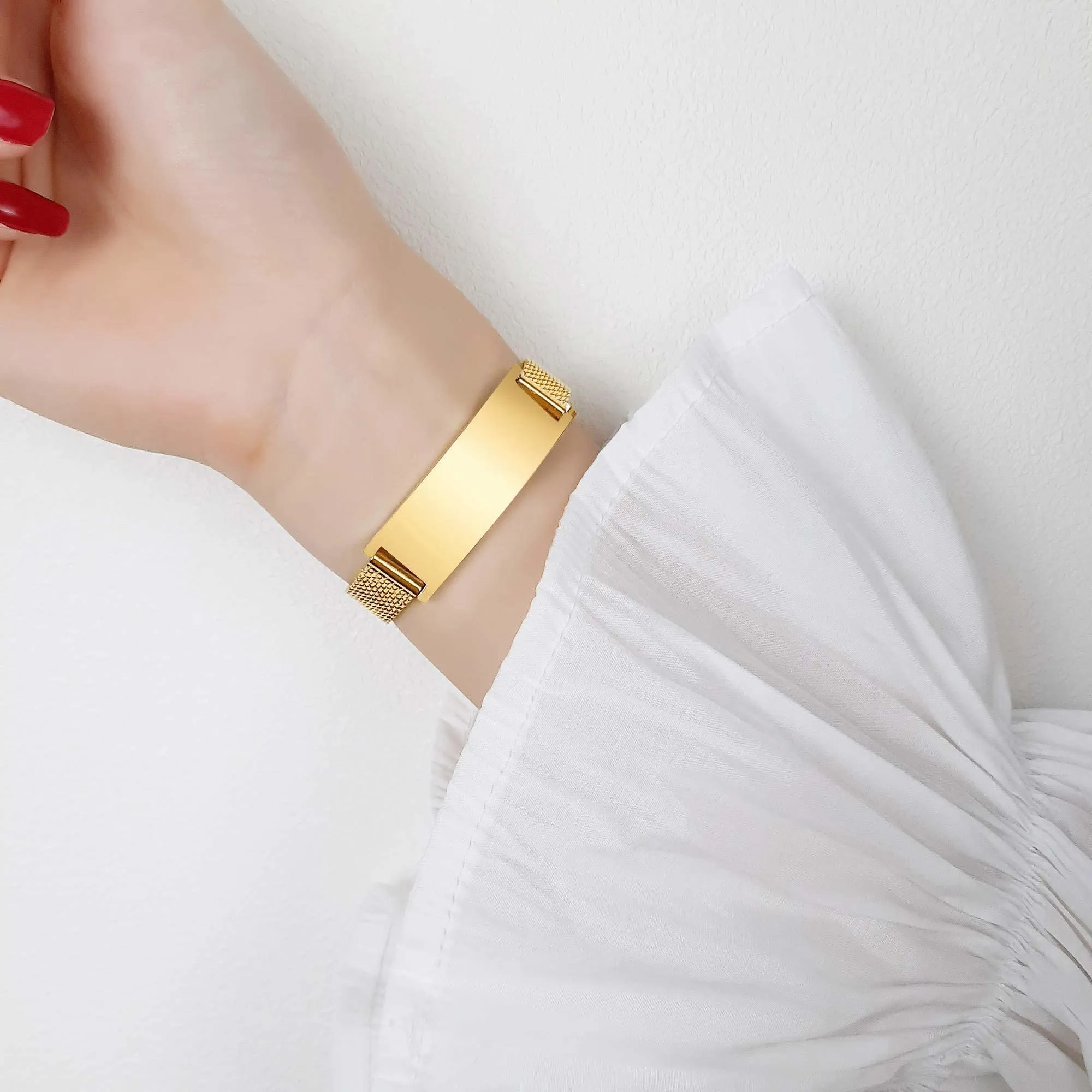 Bracciale Di Emergenza Bracciale Personalizzato Per Donne Mediche:VNOX Braccialetti ID Personalizzati Con Incisione Bracciale Medico Regolabile In Acciaio Inossidabile Da Uomo,oro - immagine 4