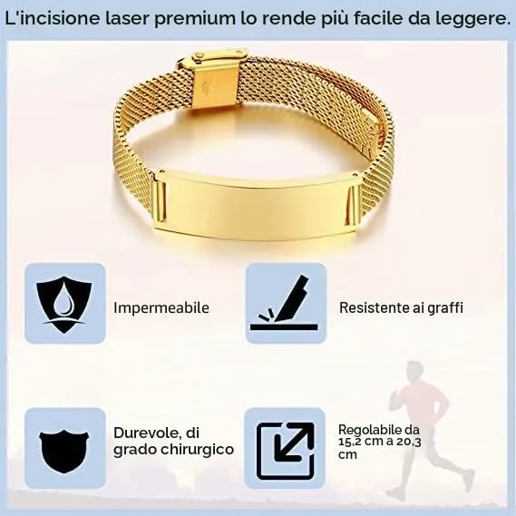 Bracciale Di Emergenza Bracciale Personalizzato Per Donne Mediche:VNOX Braccialetti ID Personalizzati Con Incisione Bracciale Medico Regolabile In Acciaio Inossidabile Da Uomo,oro - immagine 5