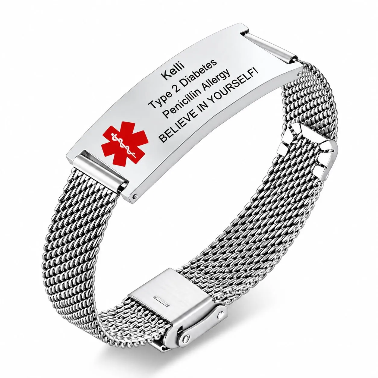 Vnox Bracciale Di Emergenza Bracciale Medico Personalizzato Da Donna Braccialetti ID Personalizzati Con Incisione Bracciale Medico Regolabile In Acciaio Inossidabile Da Uomo, Argento Rosso - immagine 1