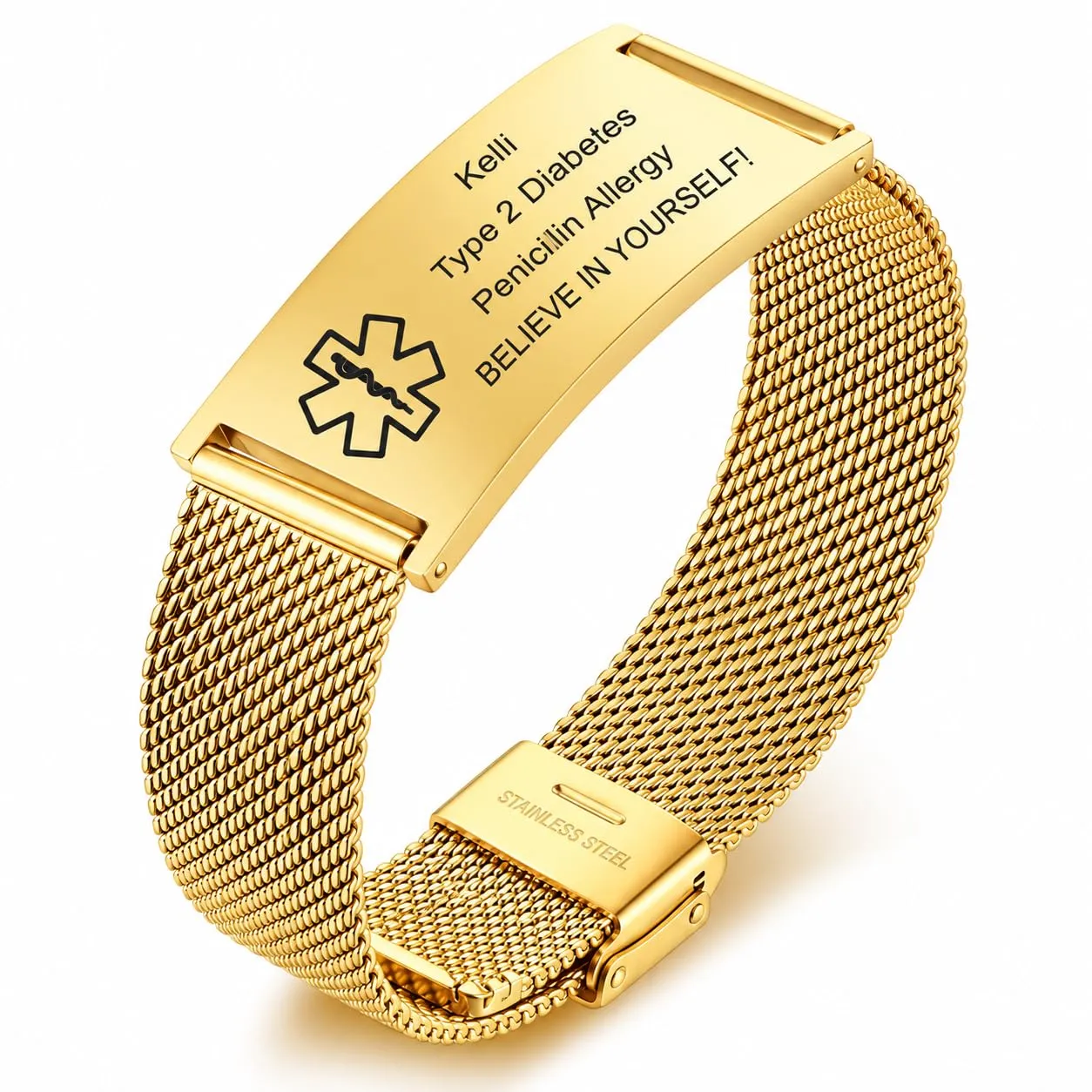 Vnox Bracciale di emergenza Bracciale medico personalizzato da donna: Braccialetti identificativi personalizzati Bracciale medico regolabile inciso da uomo in acciaio inossidabile - immagine 1