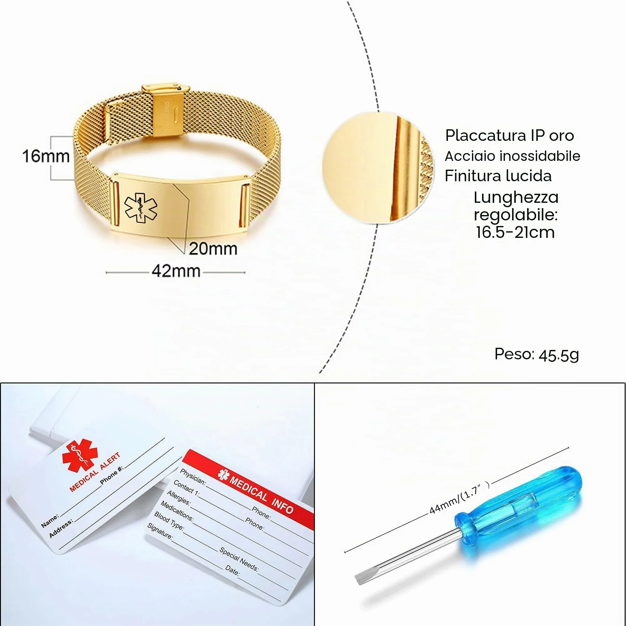 Vnox Bracciale di emergenza Bracciale medico personalizzato da donna: Braccialetti identificativi personalizzati Bracciale medico regolabile inciso da uomo in acciaio inossidabile - immagine 5