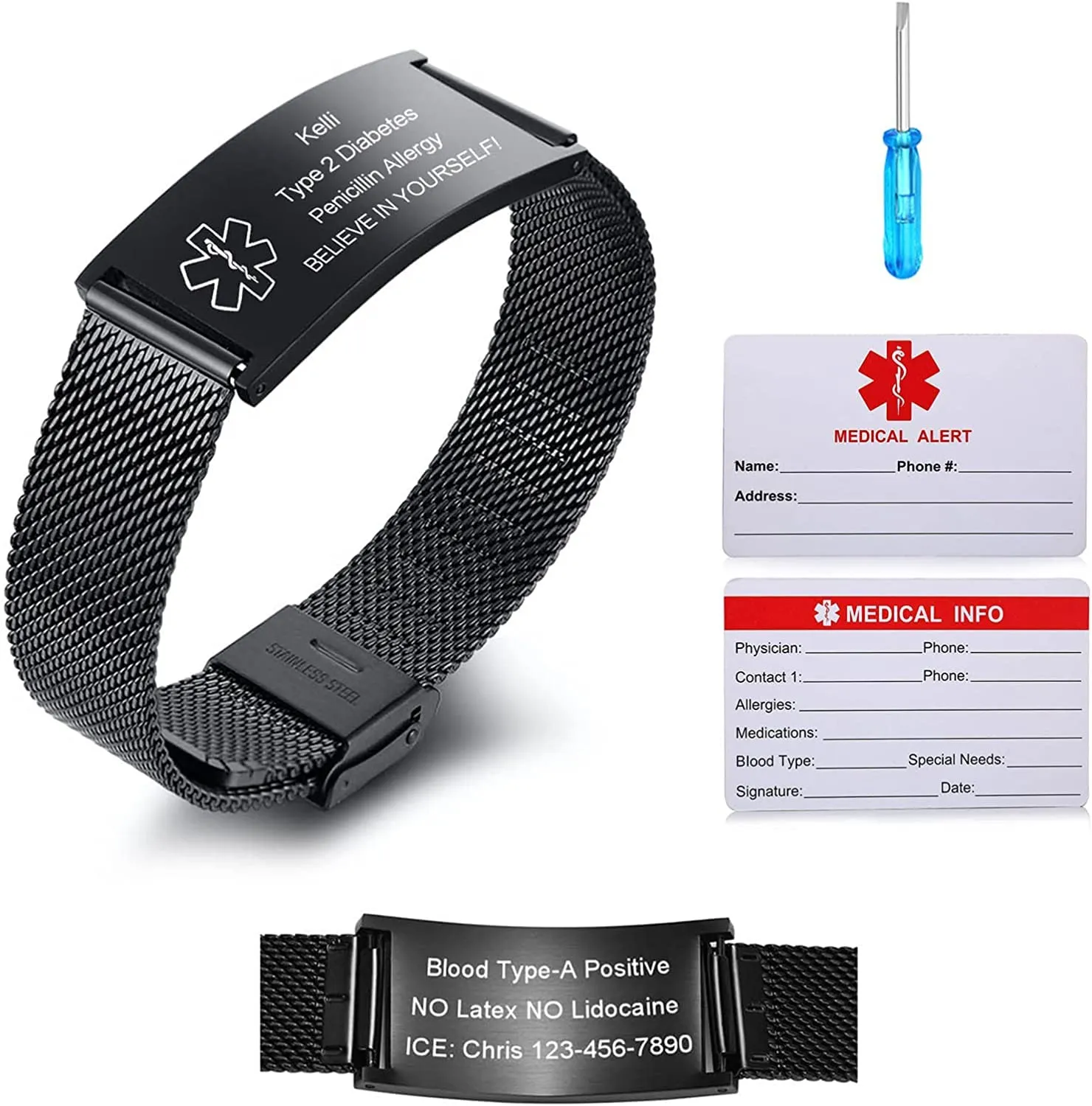 Vnox Bracciale di Emergenza Medico Personalizzato da Donna: Braccialetti Identificativi Personalizzati Incisione Bracciale Medico Regolabile da Uomo in Acciaio Inossidabile - immagine 1