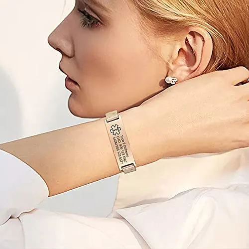 Bracciale di Emergenza Bracciale Personalizzato per Donne Mediche:VNOX Braccialetti ID Personalizzati con Incisione Bracciale Medico Regolabile in Acciaio Inossidabile da Uomo,Oro Rosa - immagine 3