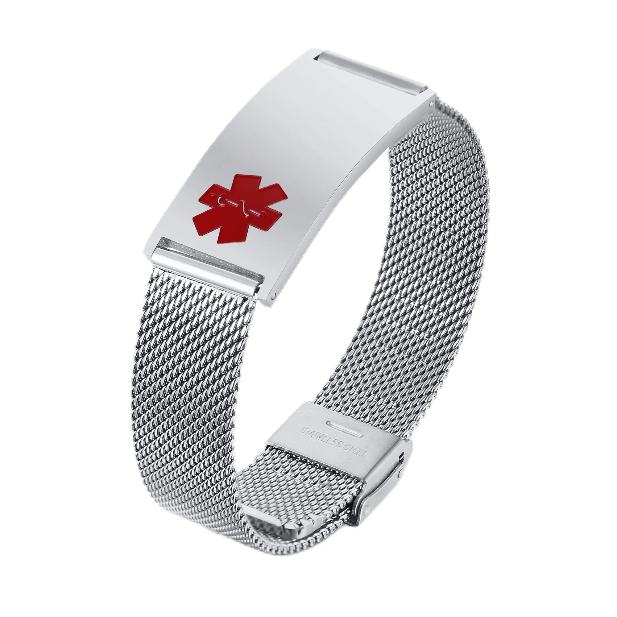 Bracciale Di Emergenza Bracciale Personalizzato Per Donne Mediche:VNOX Braccialetti ID Personalizzati Con Incisione Bracciale Medico Regolabile In Acciaio Inossidabile Da Uomo,Argento Rosso - immagine 1