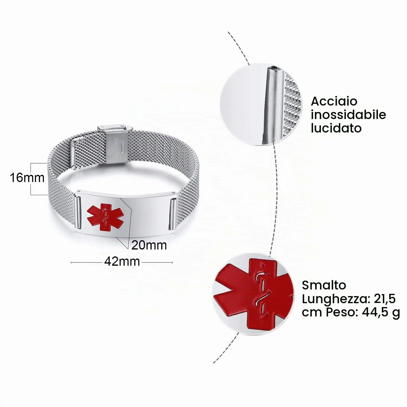 Bracciale Di Emergenza Bracciale Personalizzato Per Donne Mediche:VNOX Braccialetti ID Personalizzati Con Incisione Bracciale Medico Regolabile In Acciaio Inossidabile Da Uomo,Argento Rosso - immagine 5