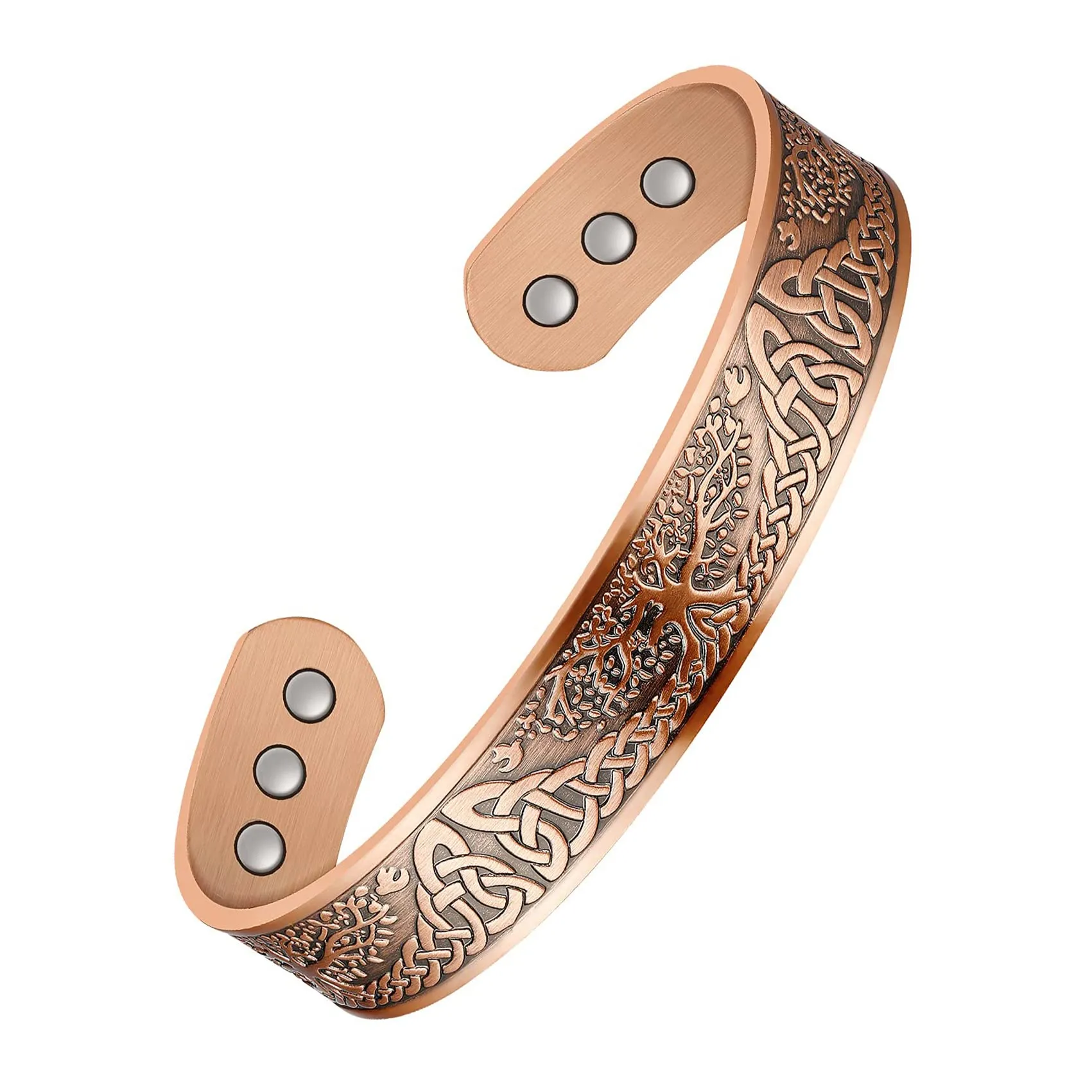 Jeracol - Braccialetto magnetico in rame per uomo e donna, Albero della Vita, 100% rame massiccio, bracciale con 6 magneti da 3500 Gauss, dimensione regolabile, Brazaletes, con scatola regalo per - immagine 1