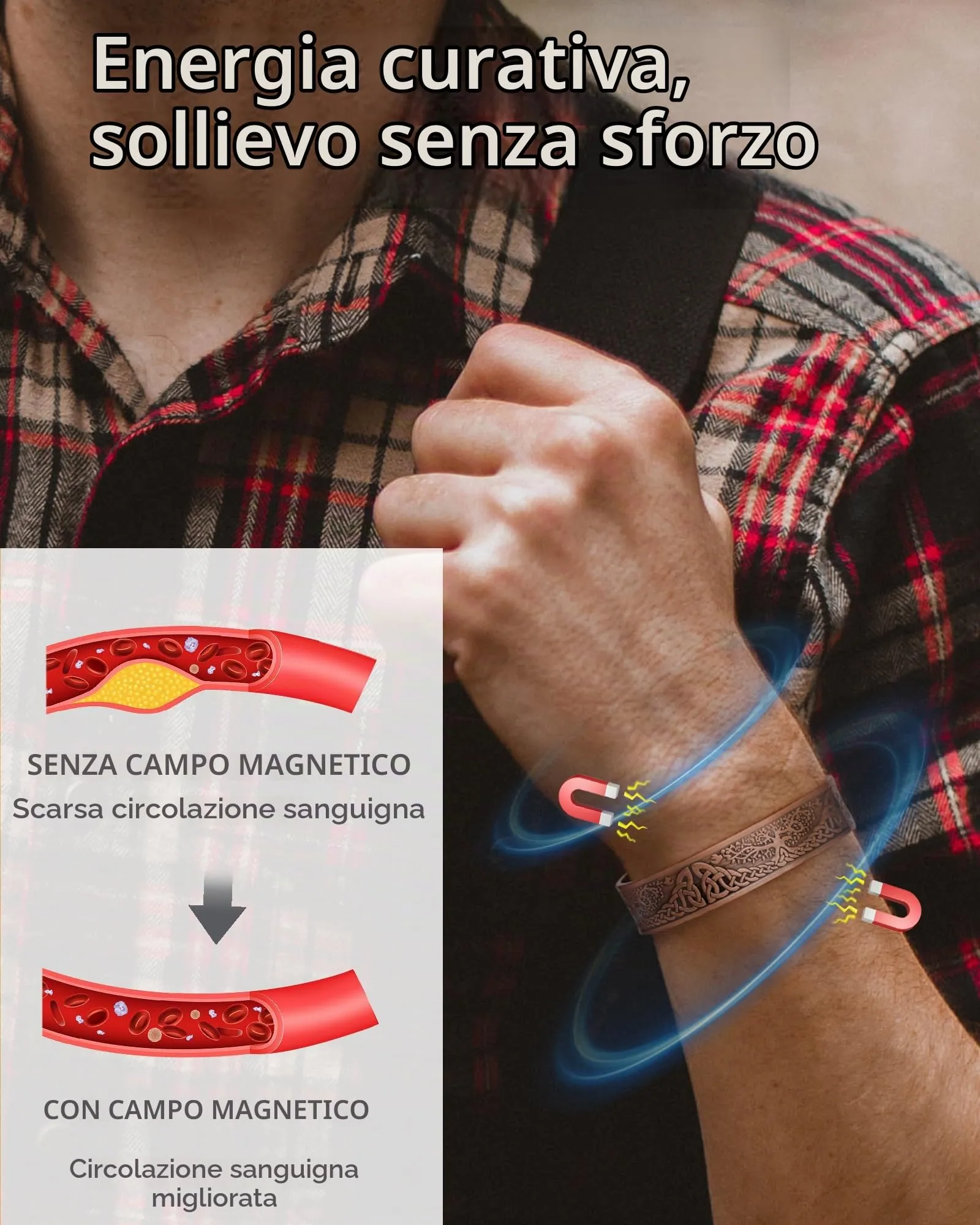 Jeracol - Braccialetto magnetico in rame per uomo e donna, Albero della Vita, 100% rame massiccio, bracciale con 6 magneti da 3500 Gauss, dimensione regolabile, Brazaletes, con scatola regalo per - immagine 2