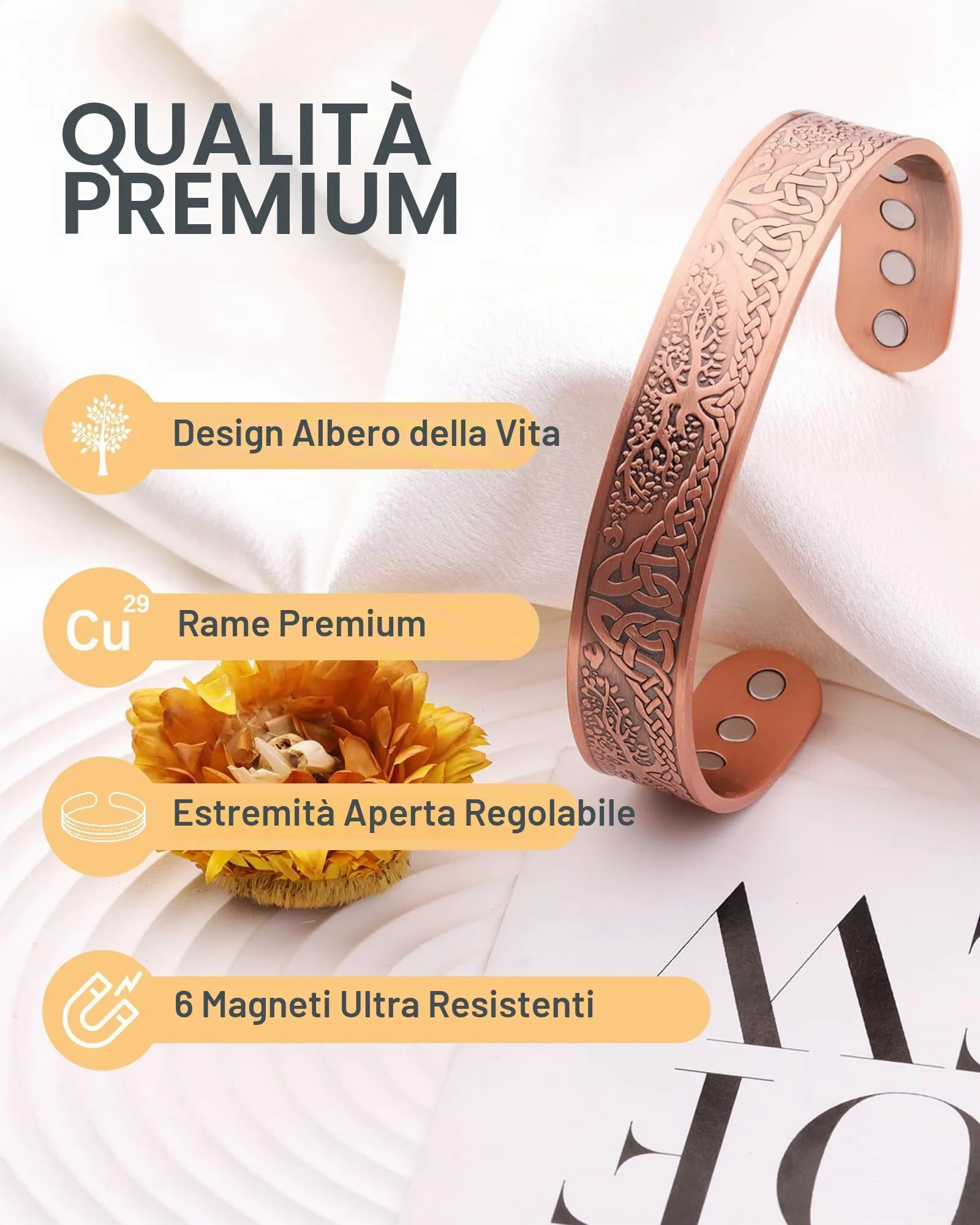 Jeracol - Braccialetto magnetico in rame per uomo e donna, Albero della Vita, 100% rame massiccio, bracciale con 6 magneti da 3500 Gauss, dimensione regolabile, Brazaletes, con scatola regalo per - immagine 3