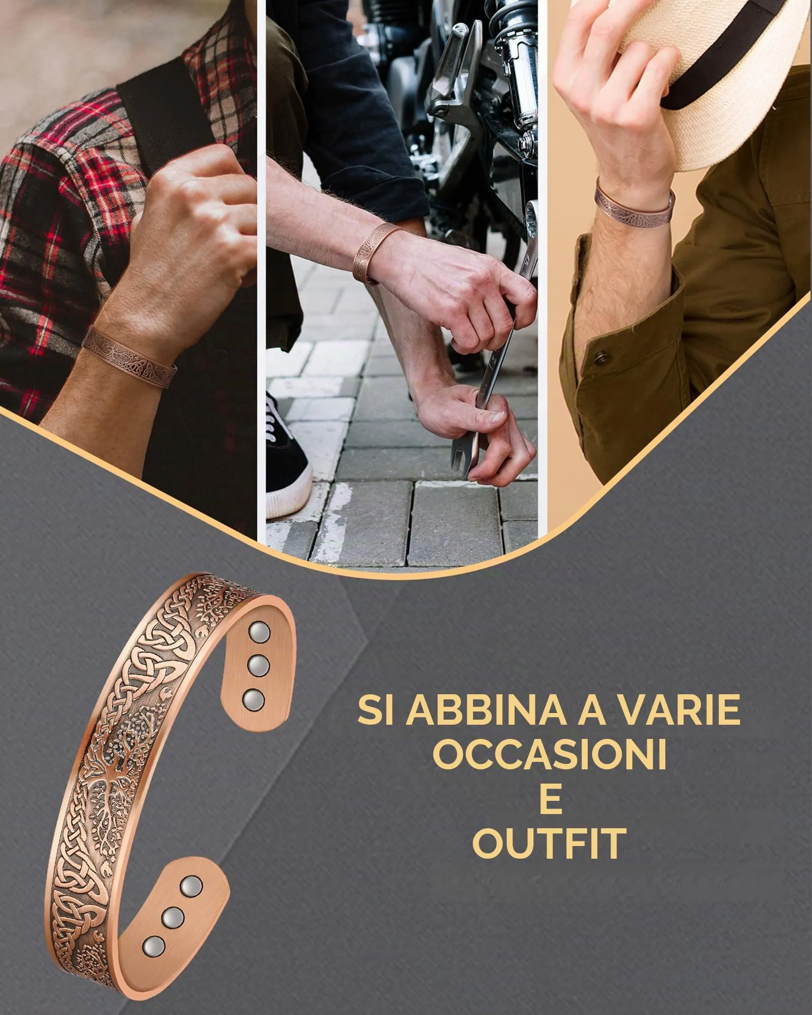 Jeracol - Braccialetto magnetico in rame per uomo e donna, Albero della Vita, 100% rame massiccio, bracciale con 6 magneti da 3500 Gauss, dimensione regolabile, Brazaletes, con scatola regalo per - immagine 4