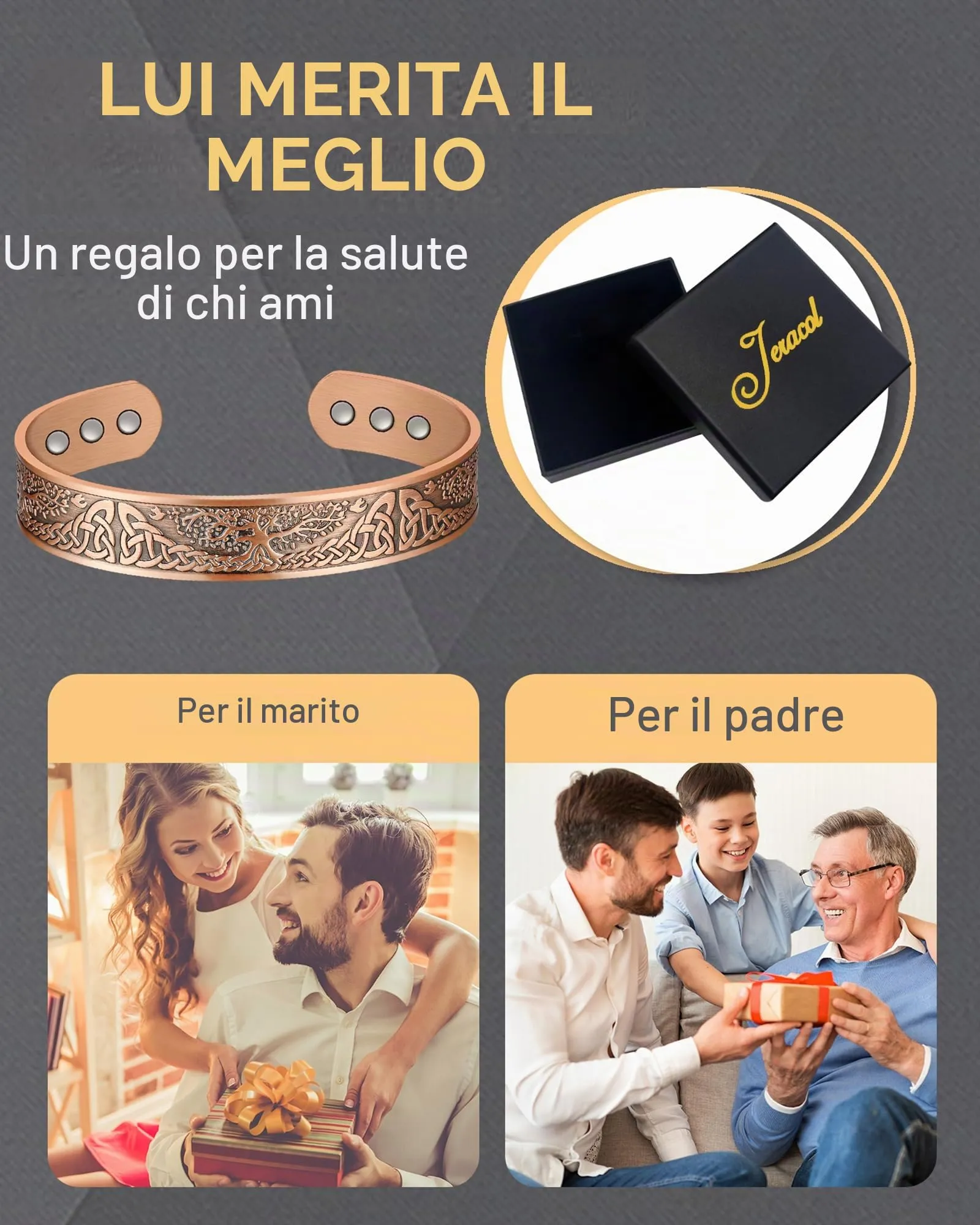 Jeracol - Braccialetto magnetico in rame per uomo e donna, Albero della Vita, 100% rame massiccio, bracciale con 6 magneti da 3500 Gauss, dimensione regolabile, Brazaletes, con scatola regalo per - immagine 5