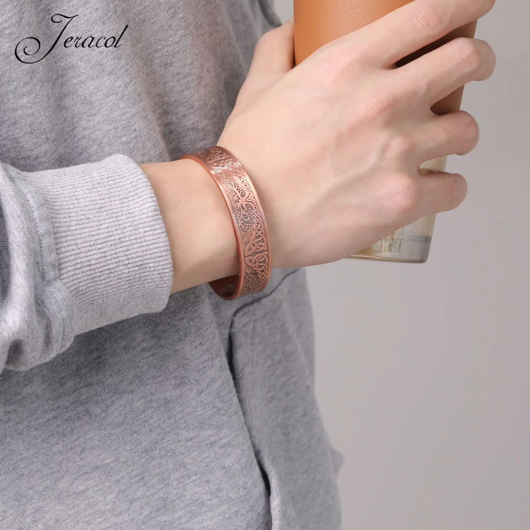 Jeracol - Braccialetto magnetico in rame per uomo e donna, Albero della Vita, 100% rame massiccio, bracciale con 6 magneti da 3500 Gauss, dimensione regolabile, Brazaletes, con scatola regalo per - immagine 9