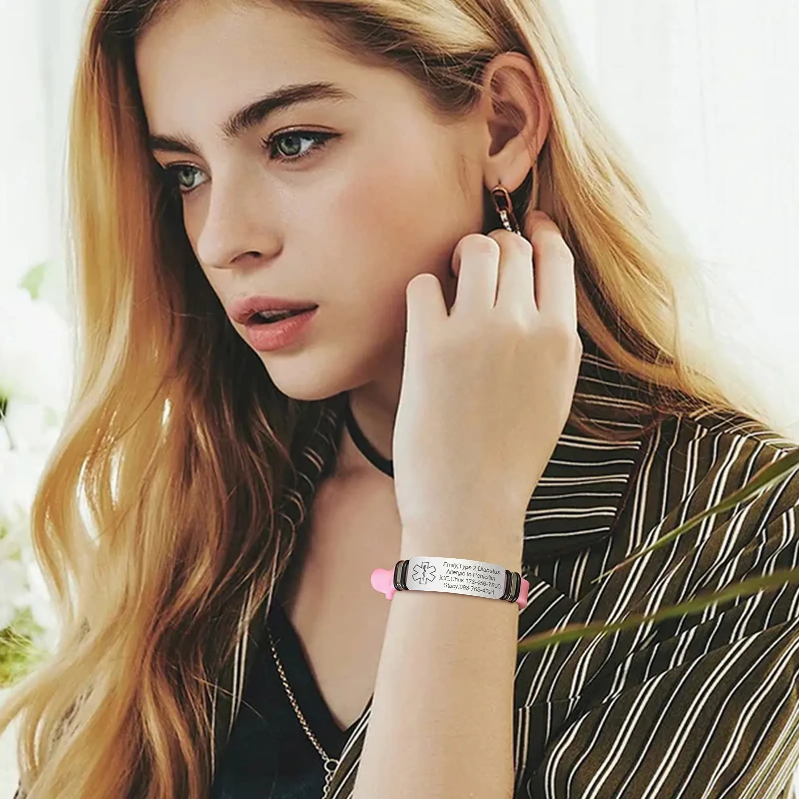 Vnox Bracciale di emergenza Medical Girl Bracciale personalizzato: Bracciali ID personalizzati incisione Bracciale medico regolabile in acciaio inossidabile da uomo - immagine 3