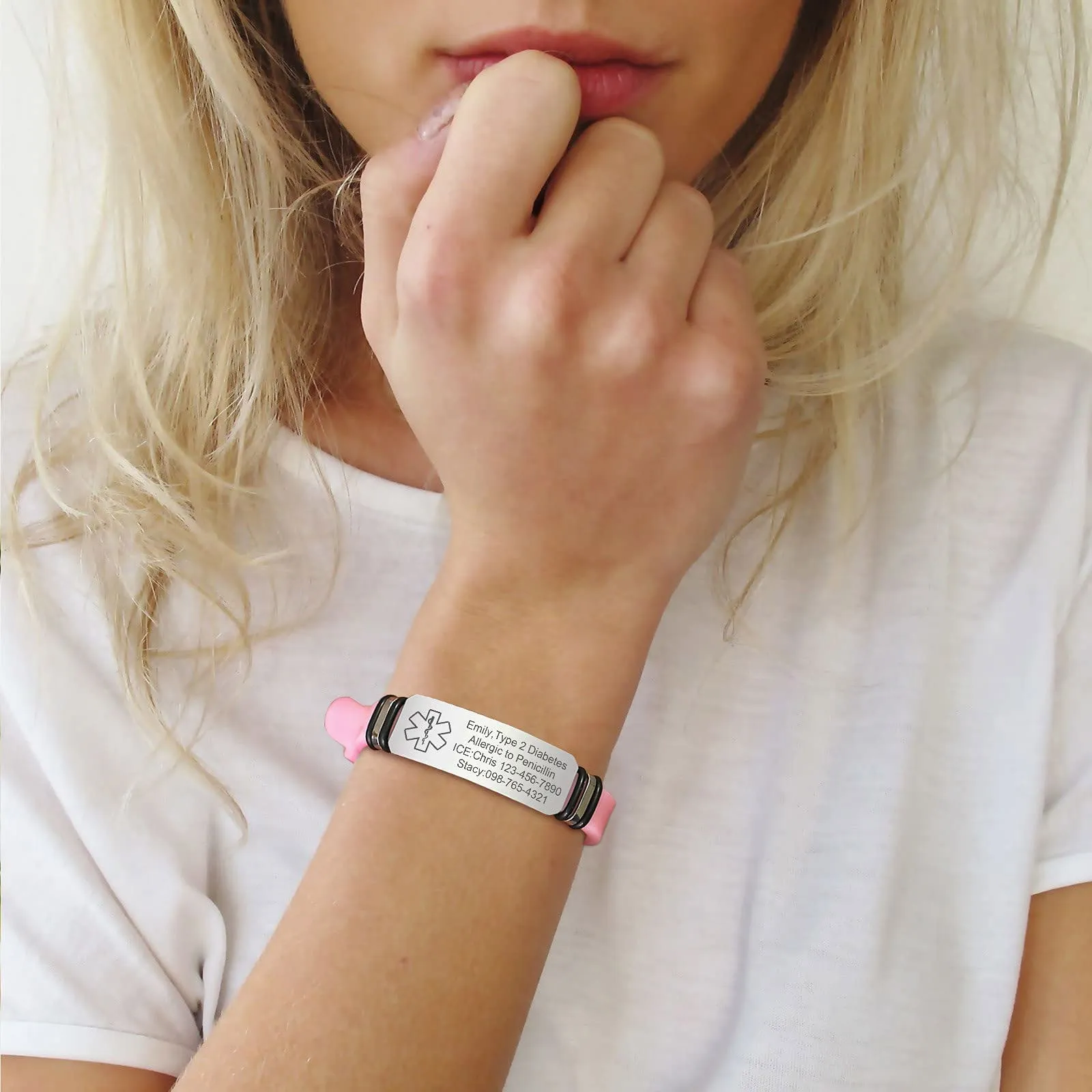 Vnox Bracciale di emergenza Medical Girl Bracciale personalizzato: Bracciali ID personalizzati incisione Bracciale medico regolabile in acciaio inossidabile da uomo - immagine 4