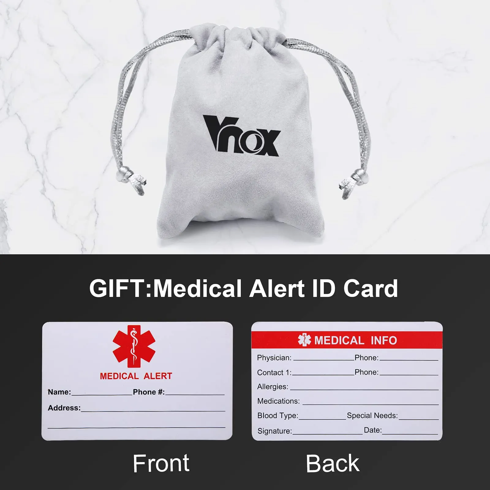 Vnox Bracciale di emergenza Medical Girl Bracciale personalizzato: Bracciali ID personalizzati incisione Bracciale medico regolabile in acciaio inossidabile da uomo - immagine 6