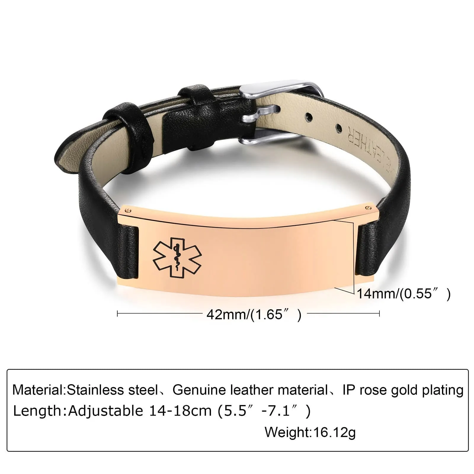 Vnox Bracciale di emergenza per ragazze mediche Cinturino personalizzato: Bracciali identificativi in ​​pelle personalizzati incisione Bracciale medico regolabile in acciaio inossidabile da donna - immagine 5