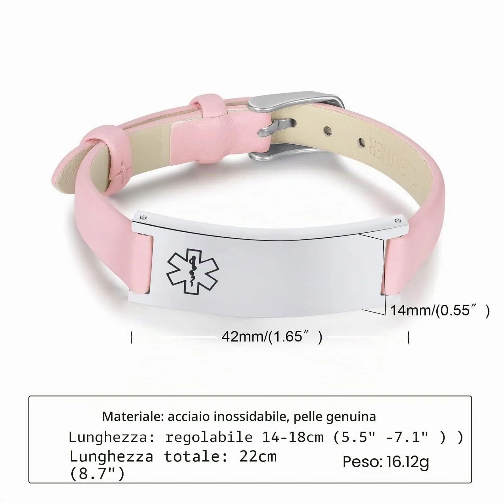 Vnox Bracciale di Emergenza Medica per Ragazze Bracciale Personalizzato: Bracciali identificativi in ​​Pelle Personalizzati Incisione Bracciale Medico Regolabile in Acciaio Inossidabile da Donna - immagine 5