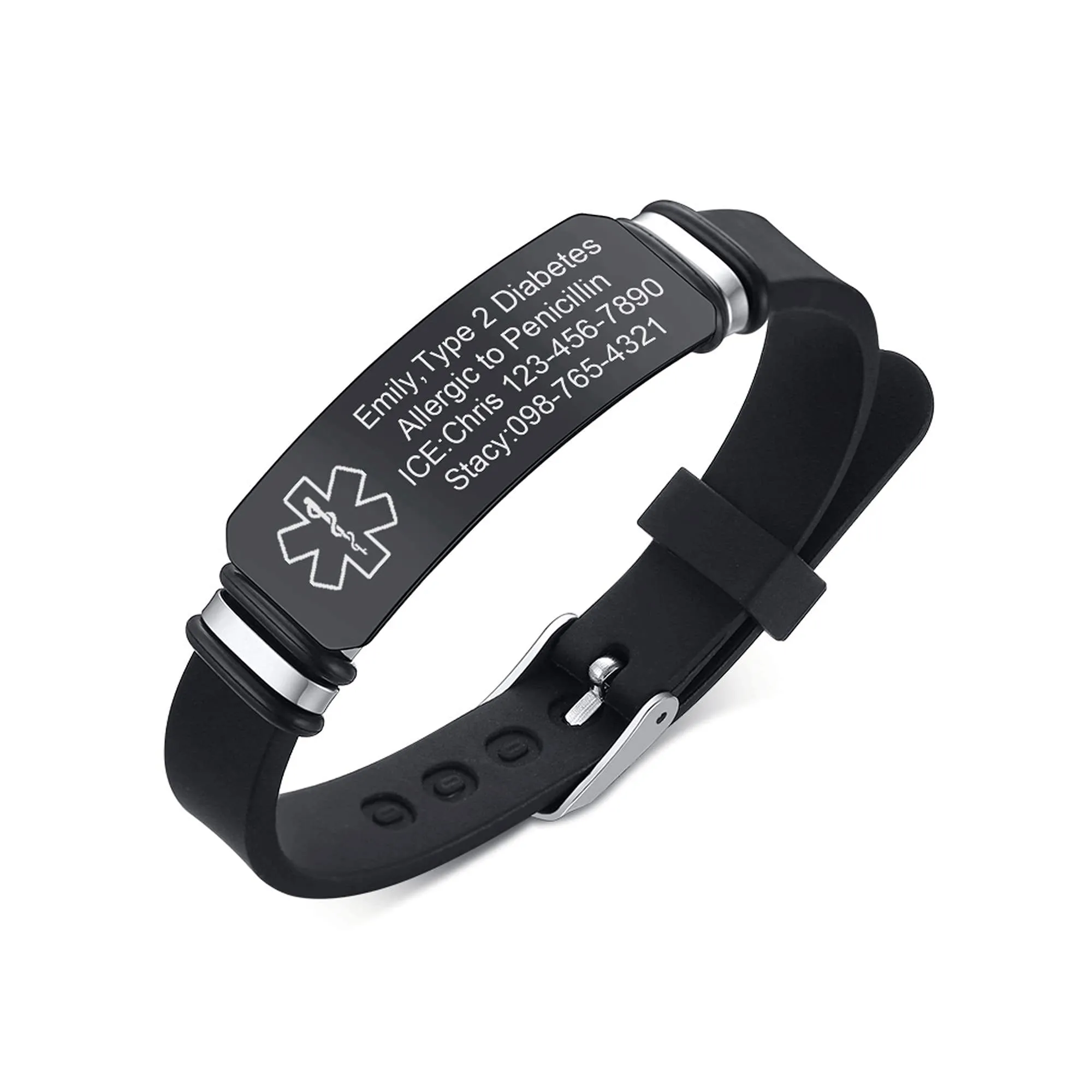 Vnox Bracciale di Emergenza Medical Boy Bracciale Personalizzato: Bracciali ID Personalizzati Incisione Bracciale Medico Regolabile in Acciaio Inossidabile da Uomo - immagine 1