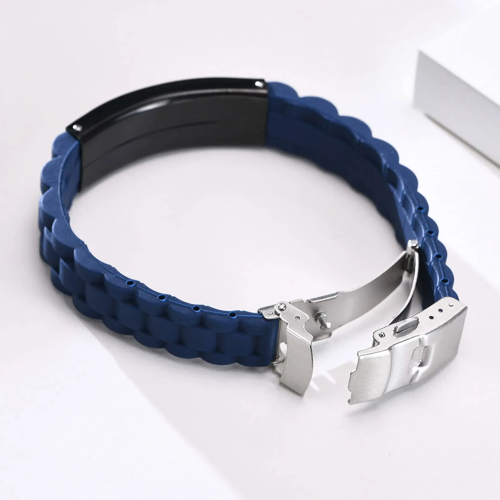 Vnox Braccialetto di emergenza medica da uomo Cinturino personalizzato Braccialetti personalizzati in silicone con incisione Bracciale medico regolabile da uomo in acciaio inossidabile - immagine 4