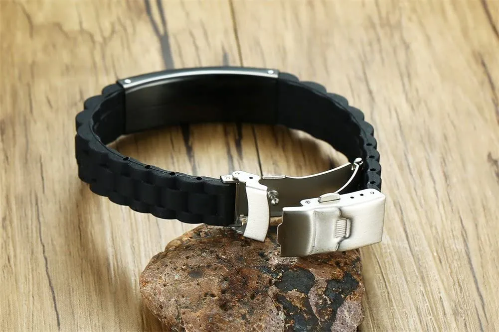 Vnox Bracciale di emergenza Bracciale personalizzato da uomo medico: Braccialetti identificativi personalizzati in silicone incisione Bracciale medico regolabile da uomo in acciaio inossidabile - immagine 4