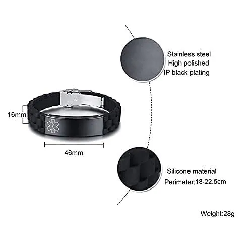Vnox Bracciale di emergenza Bracciale personalizzato da uomo medico: Braccialetti identificativi personalizzati in silicone incisione Bracciale medico regolabile da uomo in acciaio inossidabile - immagine 5