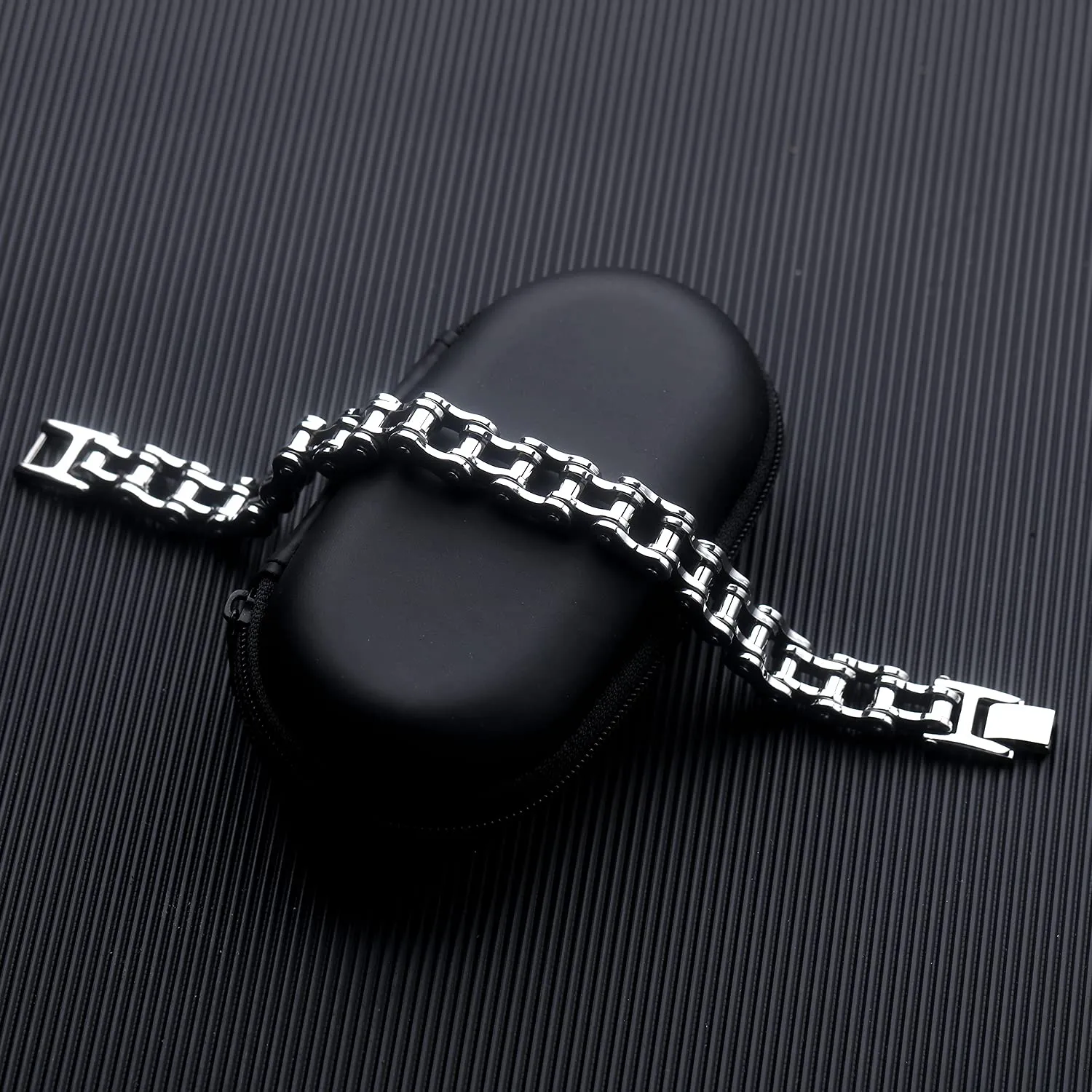 OSTAN Uomo Gioielli Acciaio Inossidabile Cinturino da Motociclista Bracciale Catena della Bicicletta Pesante Braccialetto Bangle (argento, 20) - immagine 2