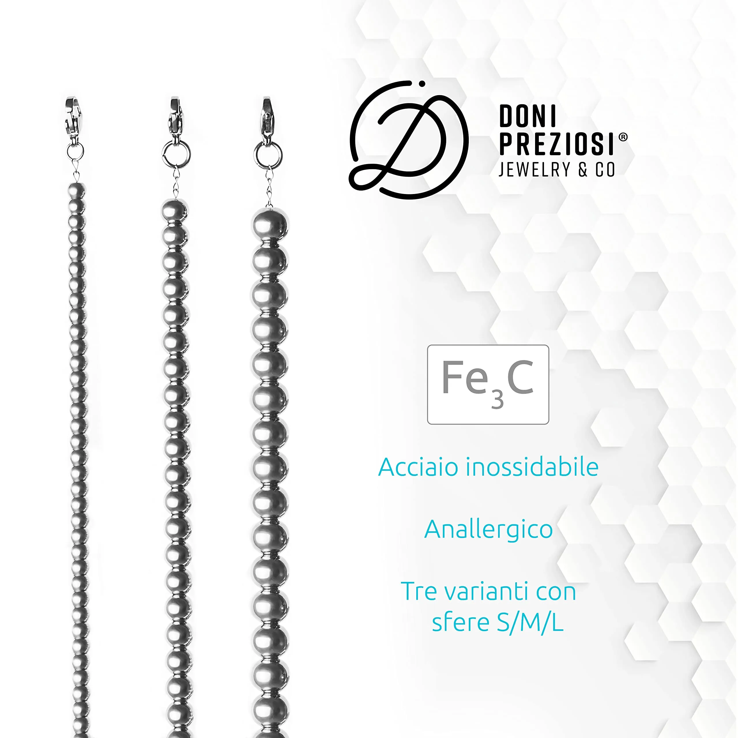Donipreziosi Bracciale con Sfere in Acciaio Inossidabile Argentato – Braccialetto Regolabile Uomo Donna Unisex con Chiusura a Moschettone – Nickel Free con Scatola e Certificato - Sfere 4 mm - immagine 6