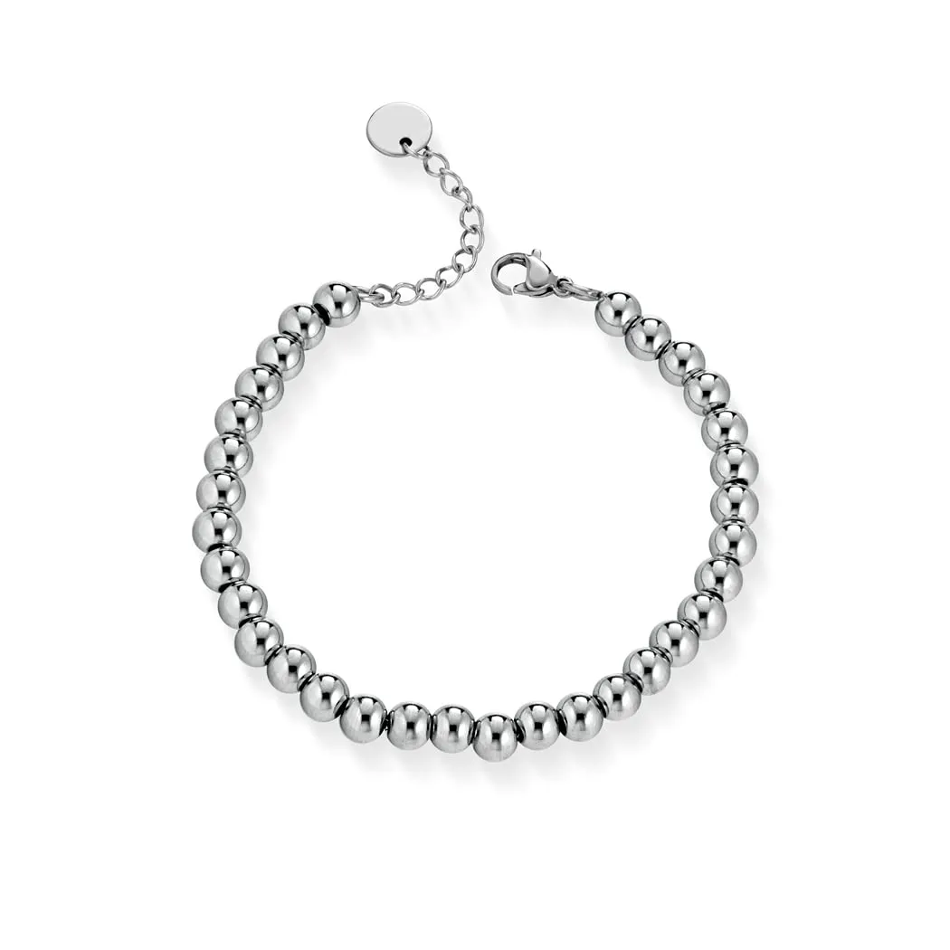 Donipreziosi Bracciale con Sfere in Acciaio Inossidabile Argentato – Braccialetto Regolabile Uomo Donna Unisex con Chiusura a Moschettone – Nickel Free con Scatola e Certificato - Sfere 6 mm - immagine 1
