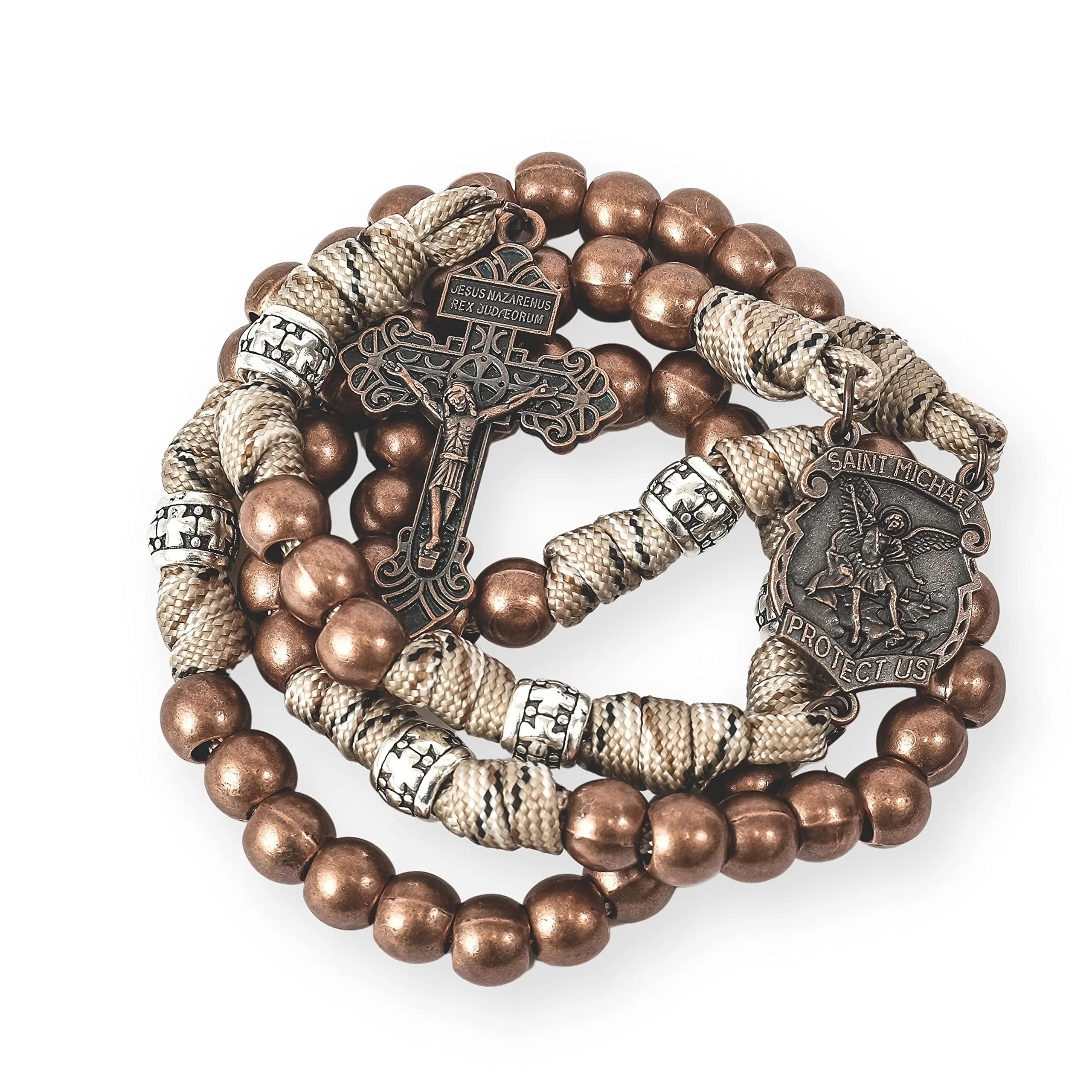 Nazareth Store Rosario in paracord di San Michele collana rosario robusta con cordoncino resistente e crocifisso cattolico del Perdono (Rame) - immagine 1