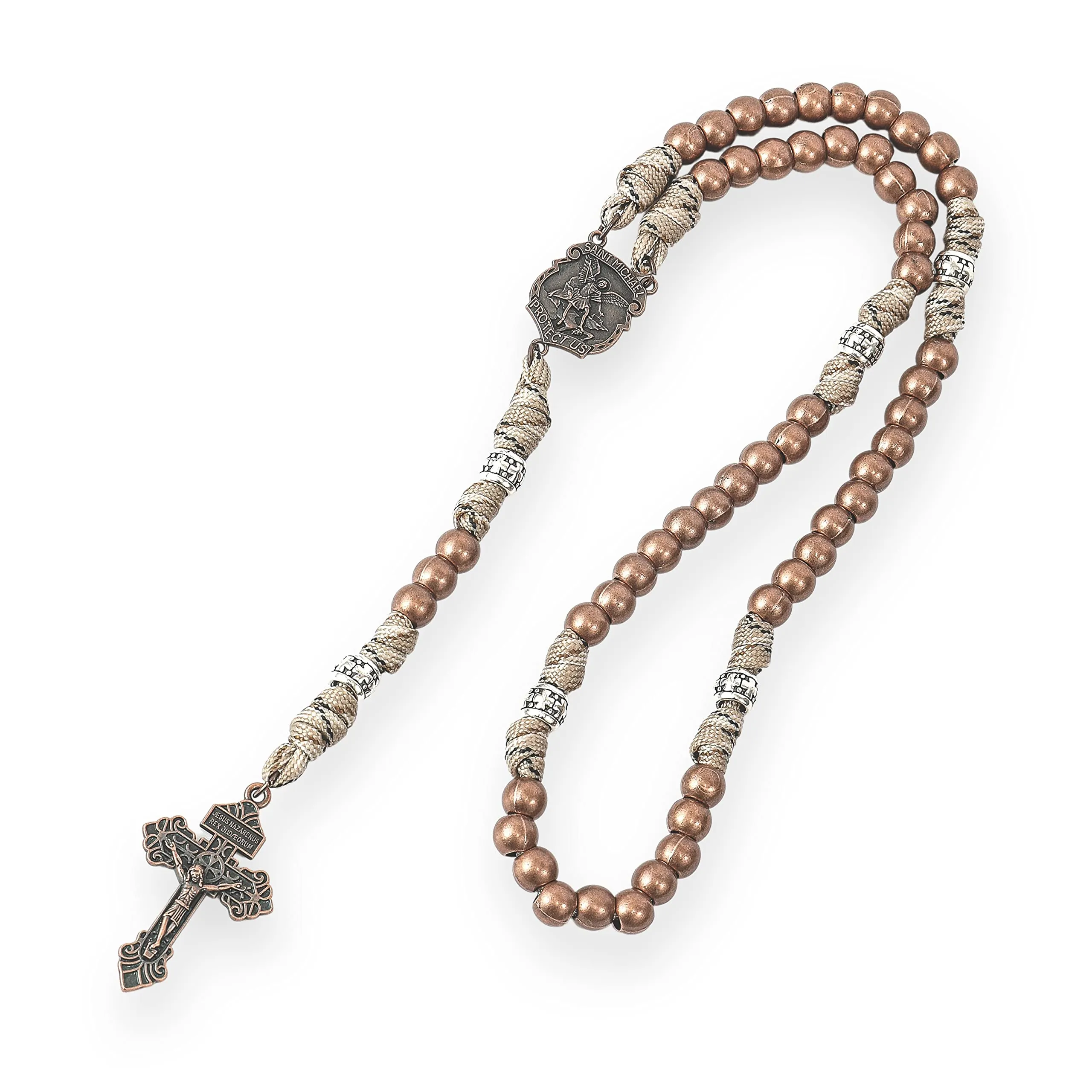 Nazareth Store Rosario in paracord di San Michele collana rosario robusta con cordoncino resistente e crocifisso cattolico del Perdono (Rame) - immagine 2