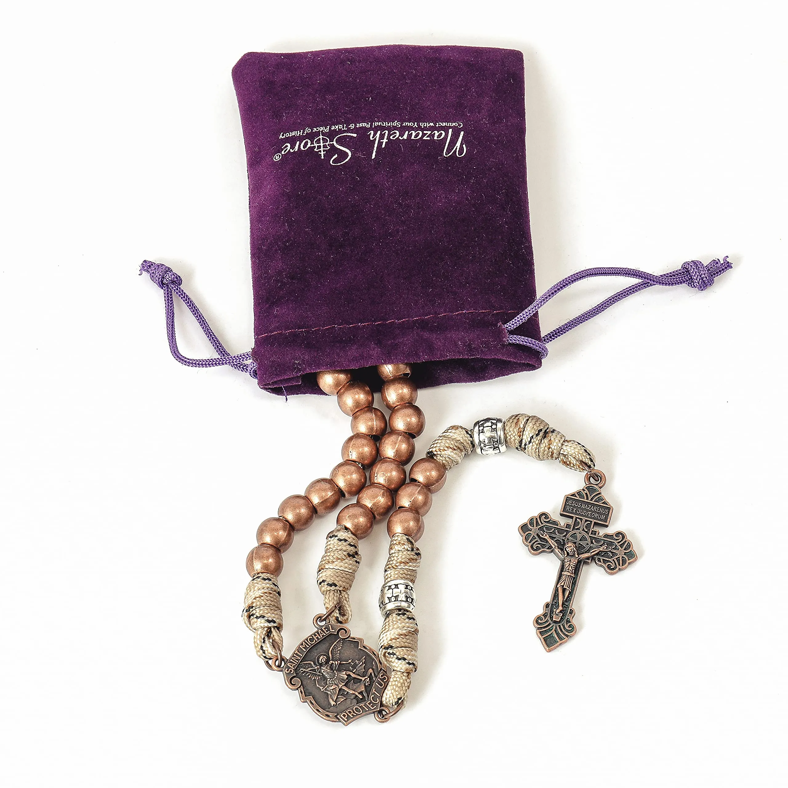Nazareth Store Rosario in paracord di San Michele collana rosario robusta con cordoncino resistente e crocifisso cattolico del Perdono (Rame) - immagine 8