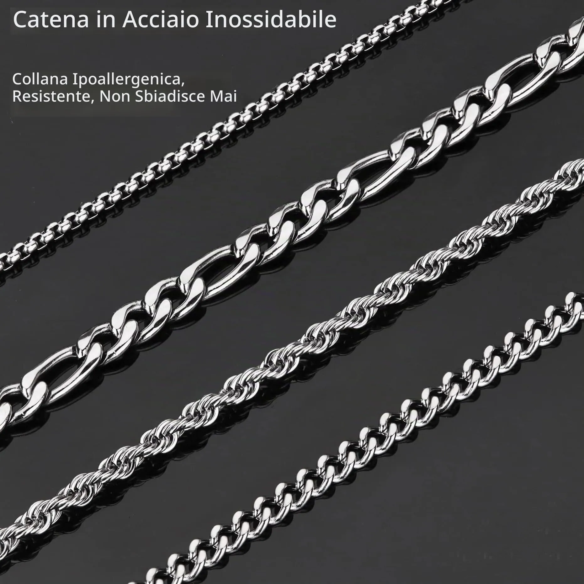 YADOCA 4 Pezzi Collane Uomo Acciaio Inossidabile, Corda Cubana Figaro Box - immagine 2