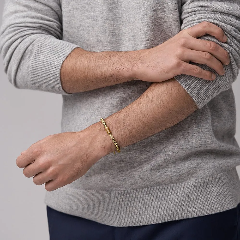 Fossil Bracciale da uomo in acciaio inossidabile tonalità oro con chiusura a moschettone, Oro giallo - immagine 3
