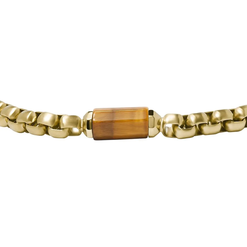 Fossil Bracciale da uomo in acciaio inossidabile tonalità oro con chiusura a moschettone, Oro giallo - immagine 4