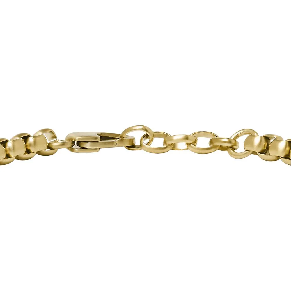 Fossil Bracciale da uomo in acciaio inossidabile tonalità oro con chiusura a moschettone, Oro giallo - immagine 5