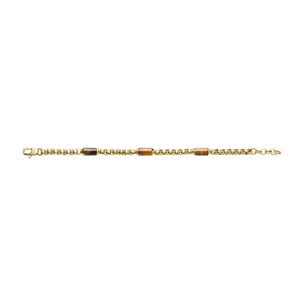Fossil Bracciale da uomo in acciaio inossidabile tonalità oro con chiusura a moschettone, Oro giallo - immagine 6