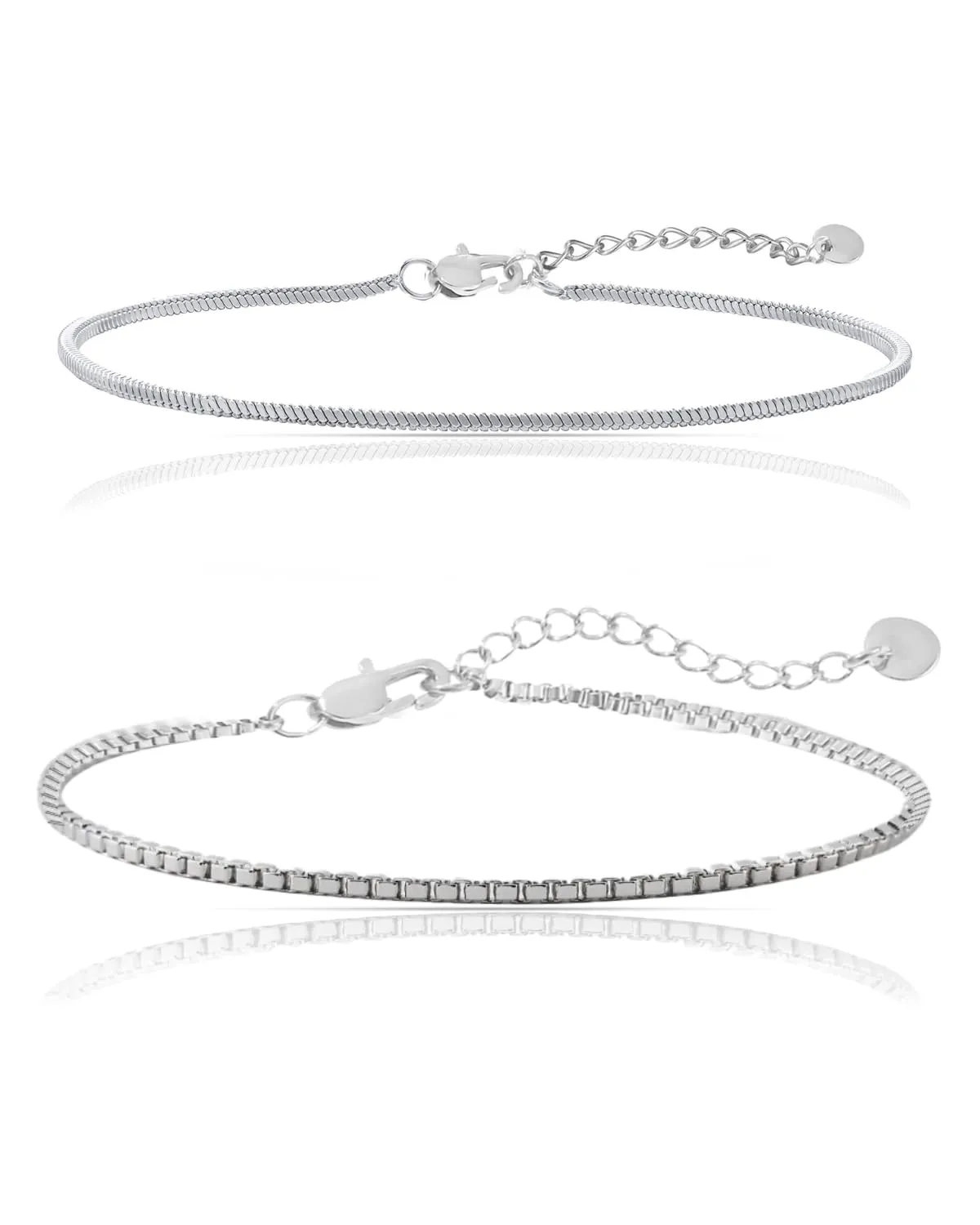 Made by Nami Bracciale in acciaio inox da uomo - Bracciale a catena cubano - Set di 2 braccialetti a catena in argento da uomo (Maglie di catena veneziana e serpente) - immagine 1
