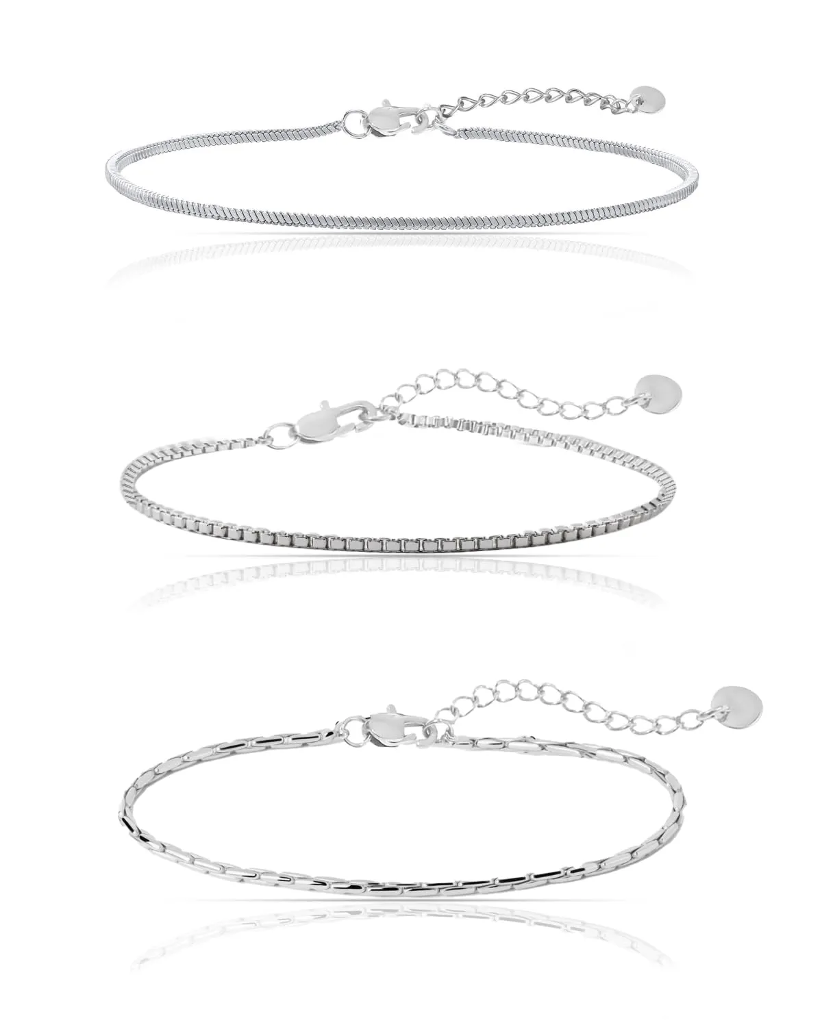 Made by Nami Set 3 Bracciali Uomo Acciaio Inox - Catena Cuban Link Serpente Veneziana Regolabili - immagine 1