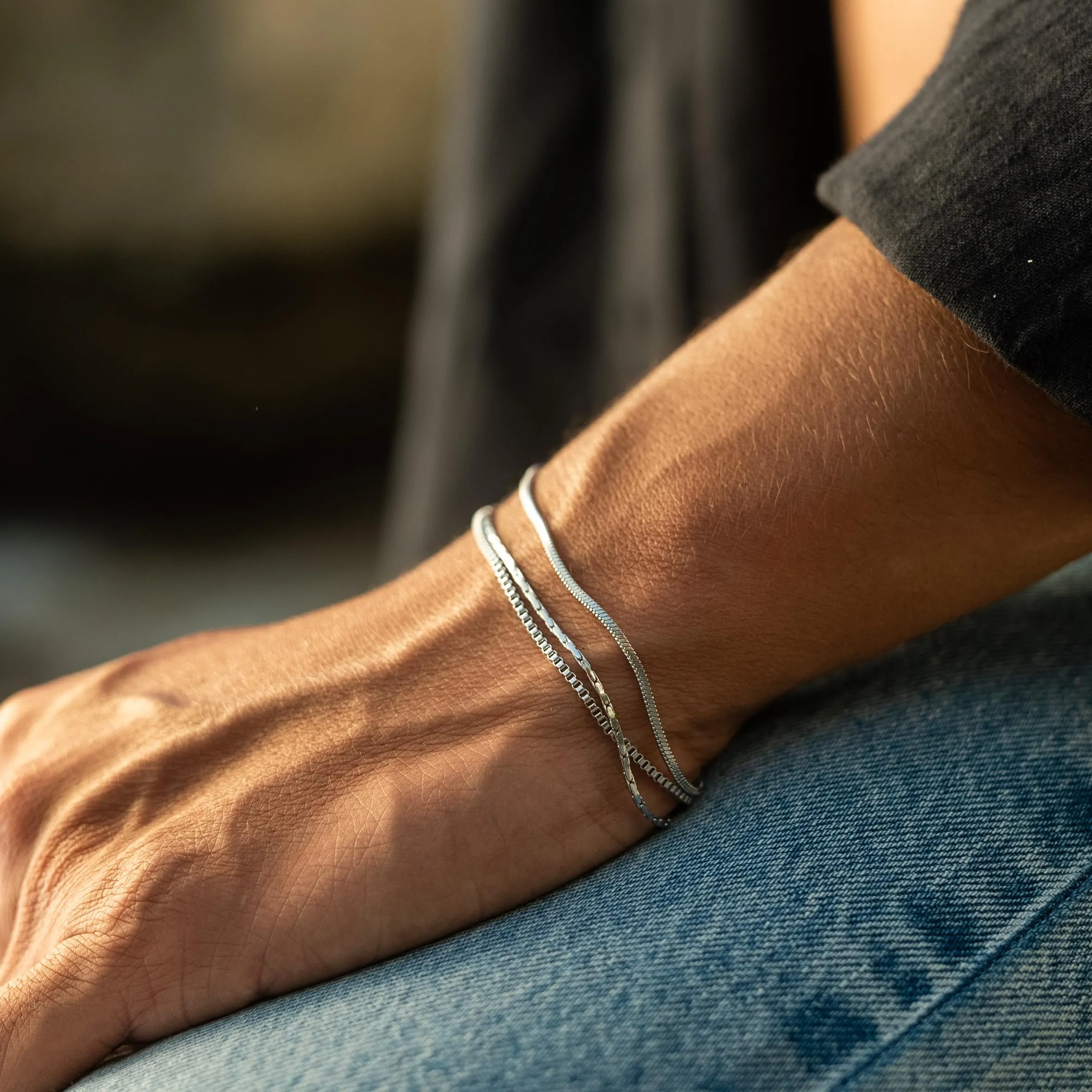 Made by Nami Set 3 Bracciali Uomo Acciaio Inox - Catena Cuban Link Serpente Veneziana Regolabili - immagine 4