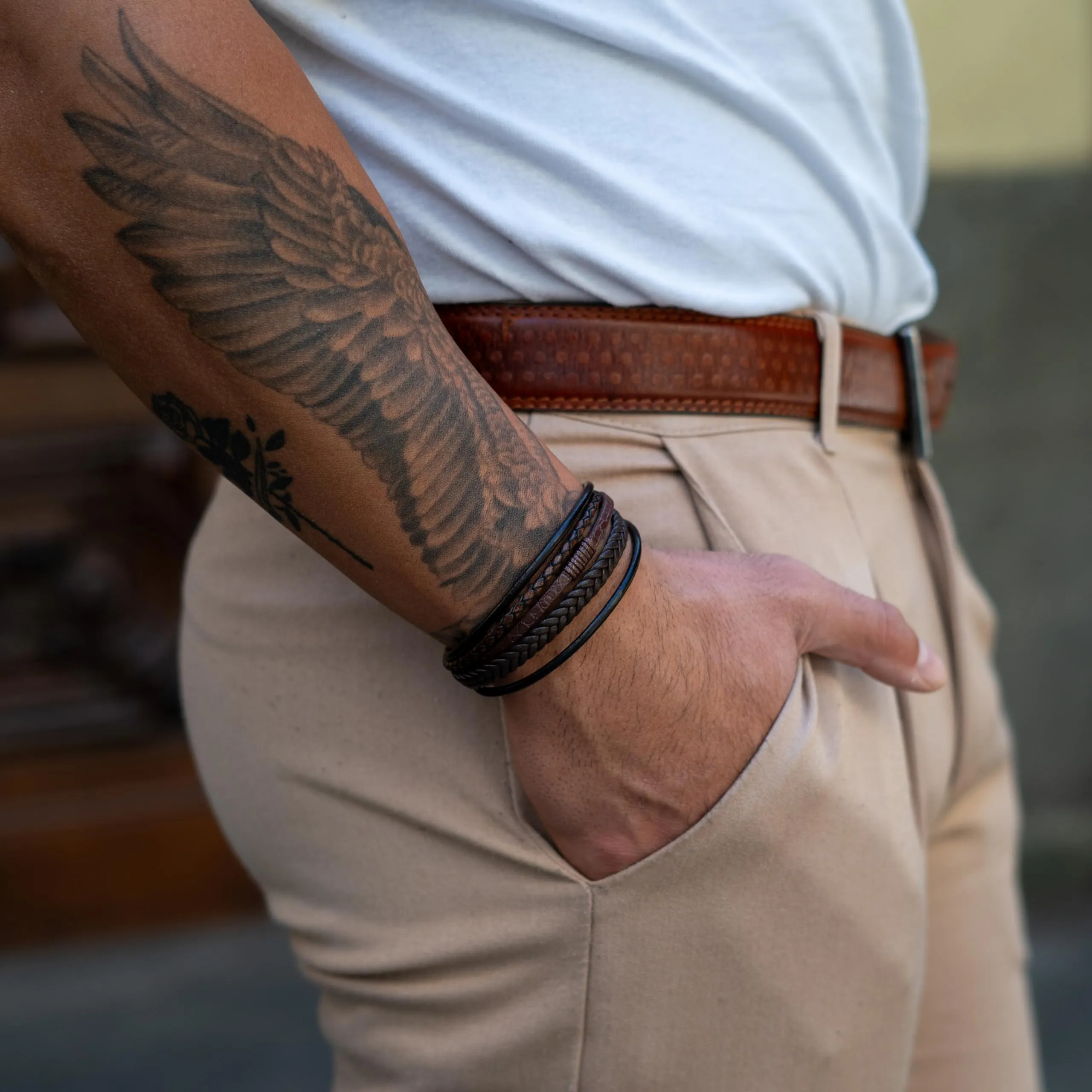 SERASAR 20cm Marrone Braccialetto Uomo Cuoio Aggiustabile Regolabile Magnetico Inox Bracciali Braccialetti Perline Bigiotteria Bracialetto Cinturino Braciale Bambino Bracelet Nere Accessori - immagine 5