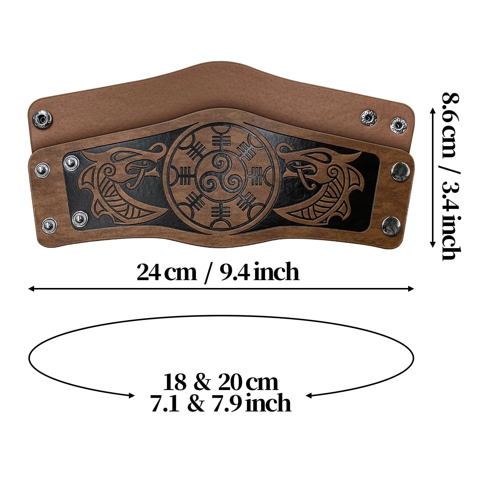HiiFeuer Bracciale a 2 pezzi in cuoio sintetico con goffratura vichinga, Polsino retrò norreno, Bracciale nordico Mjolnir con motivo Vegvisir. (Vegvisir Marrone) - immagine 6