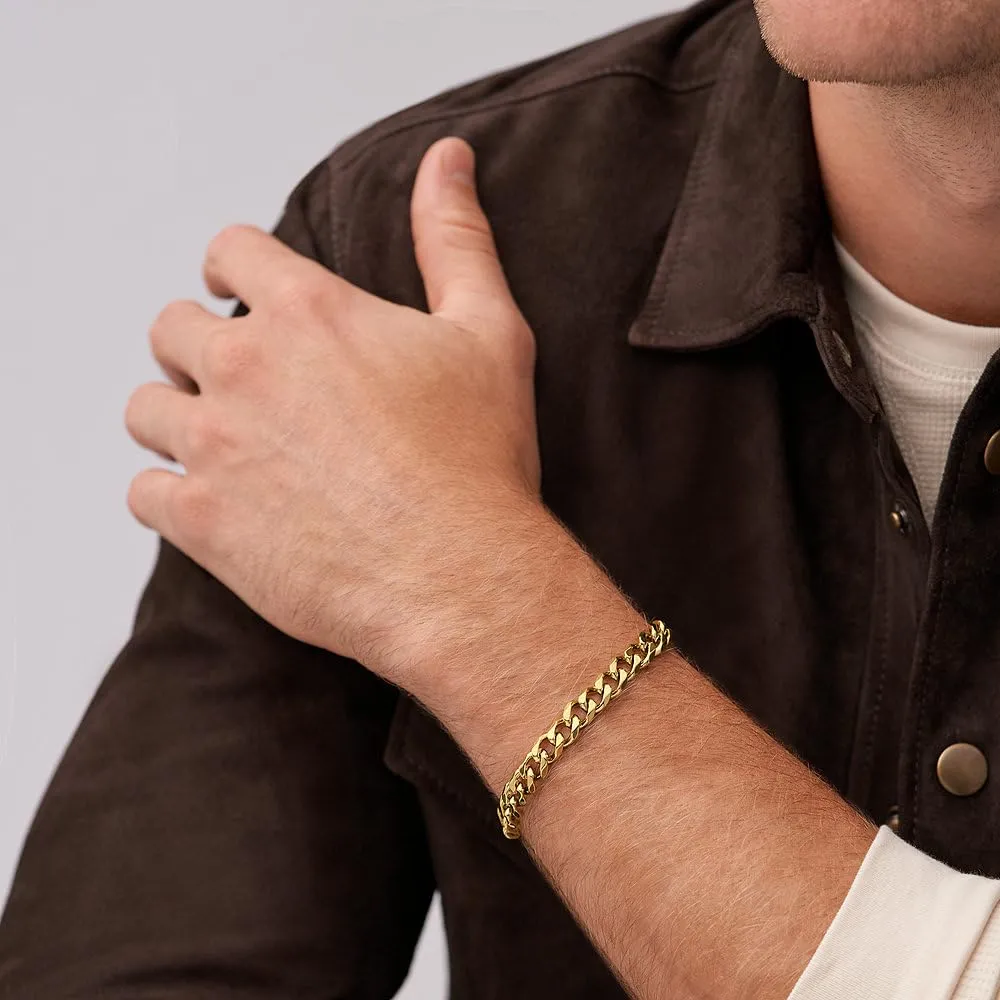 Fossil Bracciale da uomo in acciaio inossidabile tonalità oro con chiusura a moschettone, Oro brillante - immagine 4