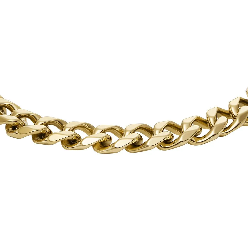 Fossil Bracciale da uomo in acciaio inossidabile tonalità oro con chiusura a moschettone, Oro brillante - immagine 5