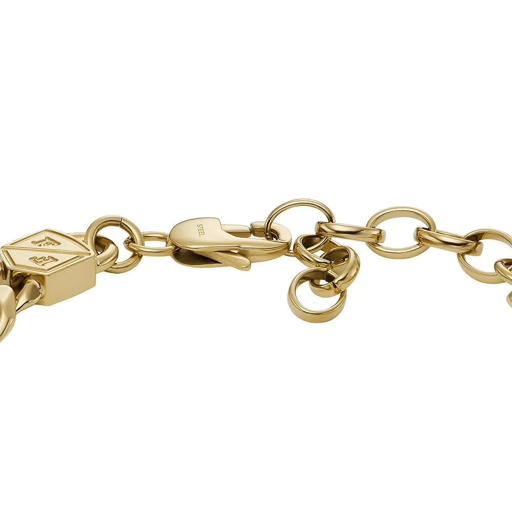 Fossil Bracciale da uomo in acciaio inossidabile tonalità oro con chiusura a moschettone, Oro brillante - immagine 6