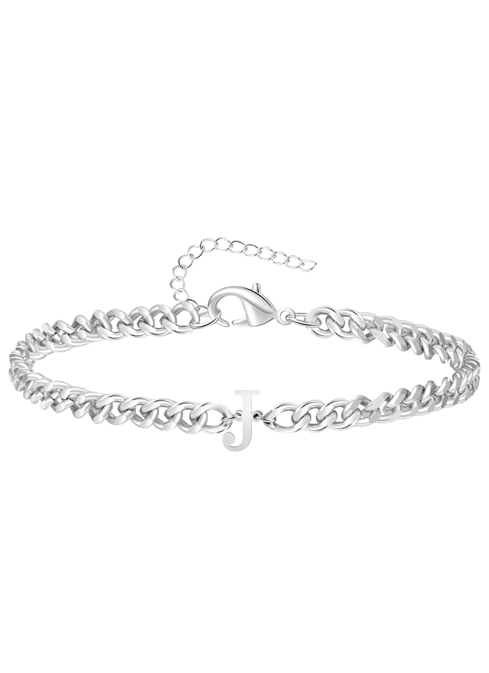 TOLOWOBK Bracciale con Iniziale A - Z, Argento Acciaio Bracciale Donna o Uomo con Nome Iniziale Braccialetto Ragazzi Regalo Natale per Papà Mamma Figlia Figlio Nonni Colleghe Coppia (J) - immagine 1